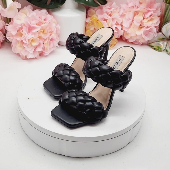 Steve Madden Shoes - Steve Madden Kenley Citron Braided High Heel Sandals Slide-on Black Size 6.5